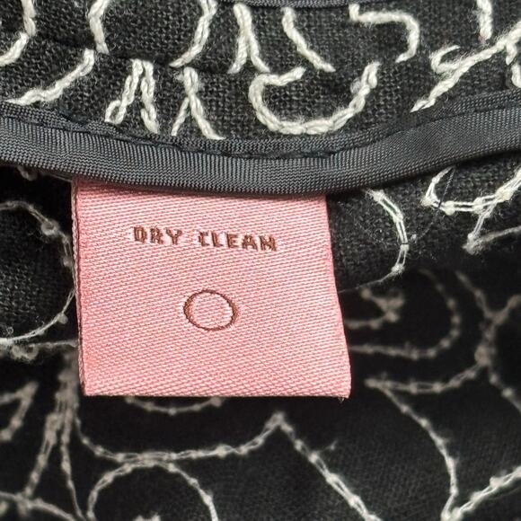 Linen Suit Women’s 6 Bandolino Jacket Skirt Embroidered Floral Corp Black White - Picture 6 of 15